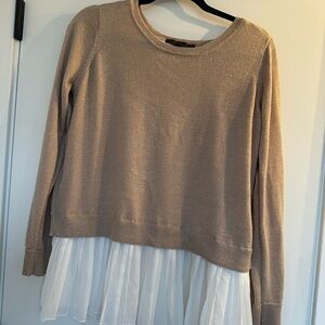 Champagne Beige Knit Top with White Accent